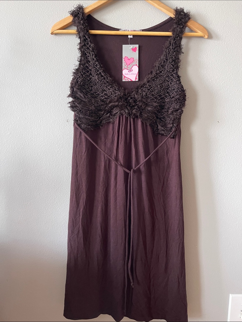 julie's closet slip Y2K Brown Floral-Trim Mini Dress